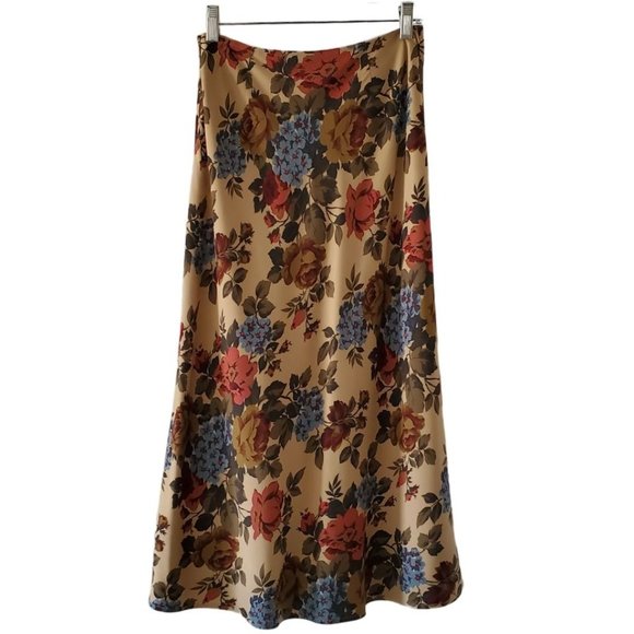 Petite Sophisticate Floral Maxi Skirt | Like New | 2P | Tan Red Gold Smokey Blue - Picture 2 of 13